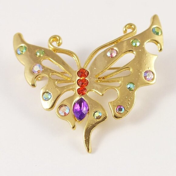 Gold Filigree Butterfly Brooch - Picture 1 of 12